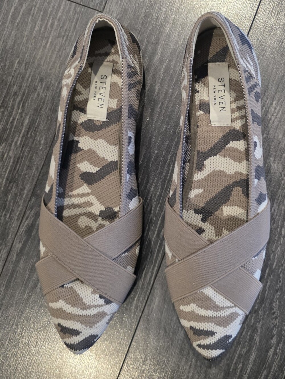 STEVEN by Steve Madden Taupe Camo Pointed Slip-On Flats